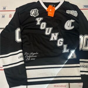 YoungLA Black and White Members Club Hockey Jersey
